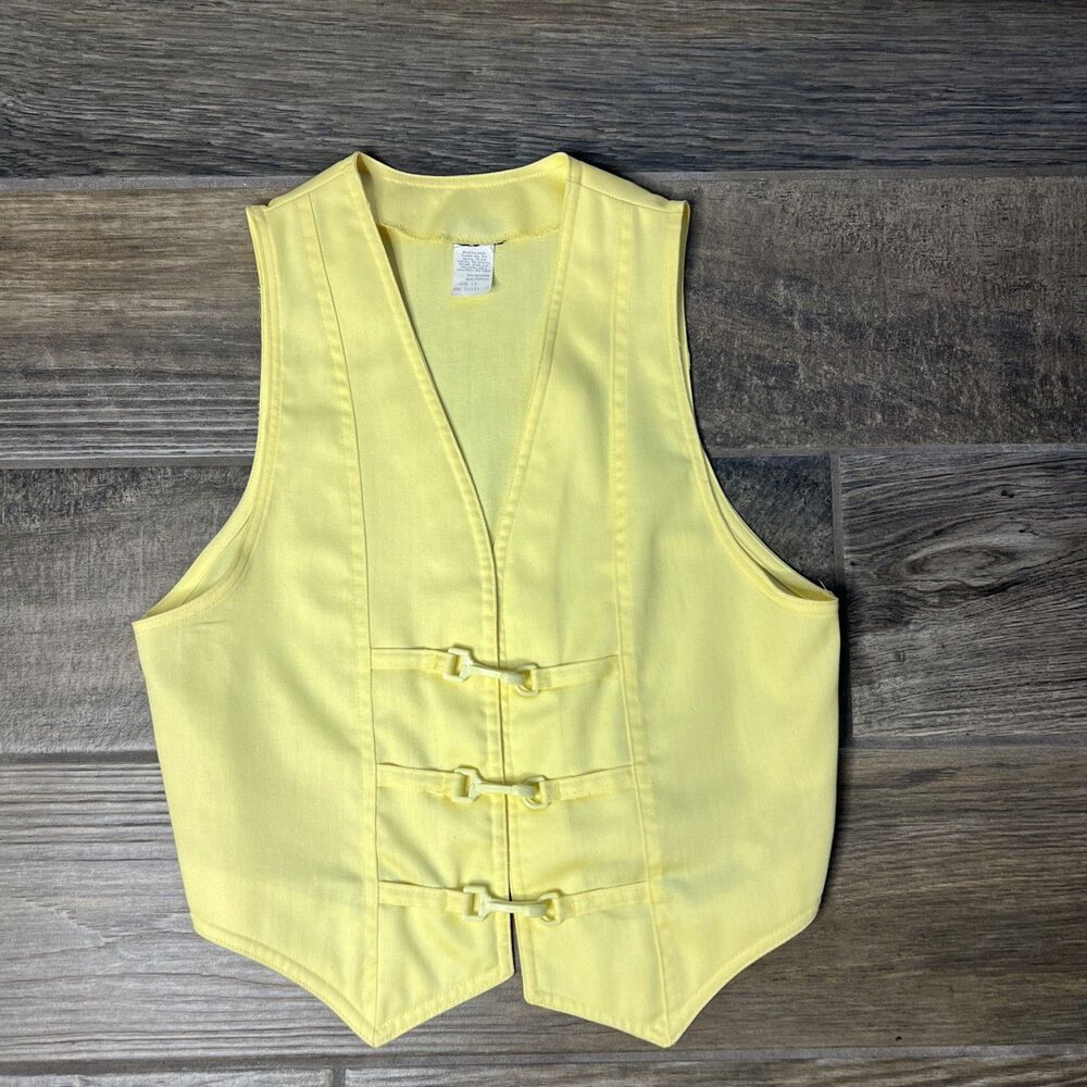 Vintage 70s 80s Yellow Denim Vest Womens 13 Small Fitted Buckle Western